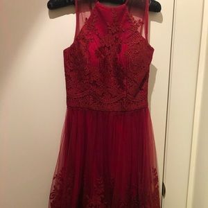 Intricately Laced Red Midi Dress